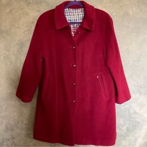 Daks Crimson Red Herringbone Wool Blend Car Coat